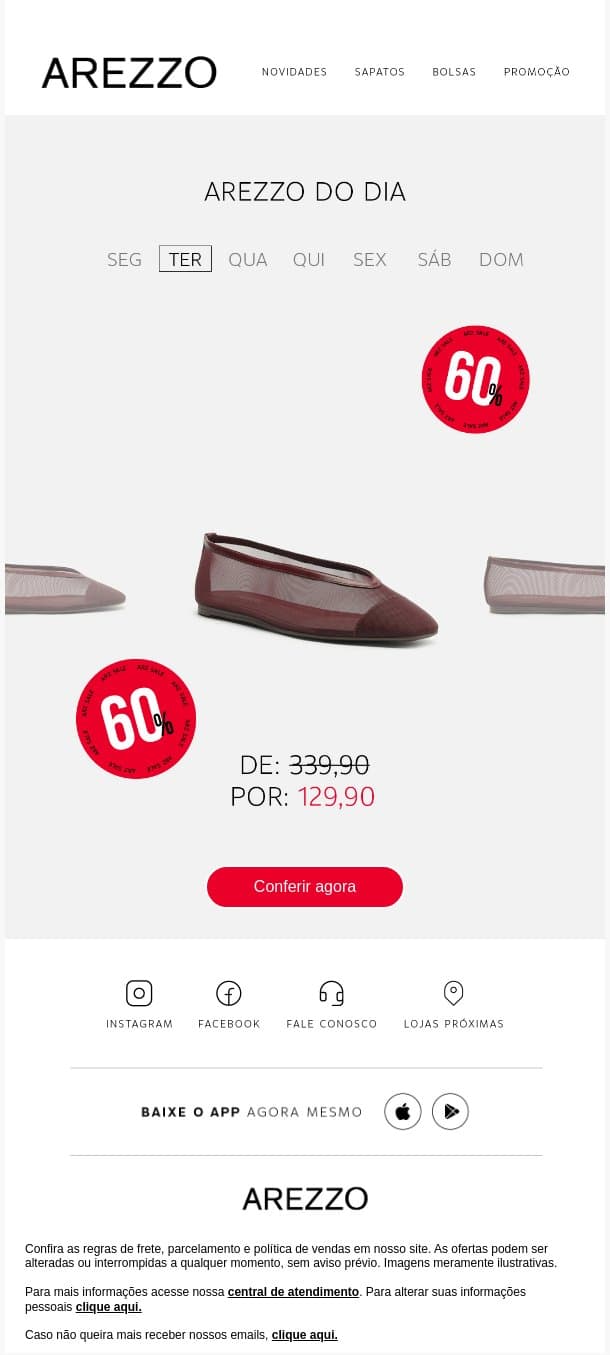 Arezzo do dia: Sapatilha por R$129,90 email from Arezzo screenshot