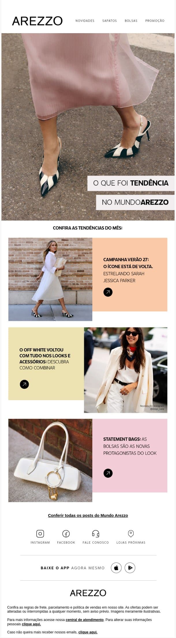 As trends que passaram por aqui 😍 email from Arezzo screenshot