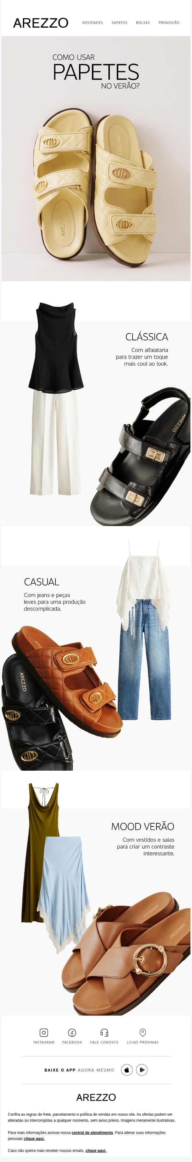 Como usar papetes no verão? ☀️ email from Arezzo screenshot