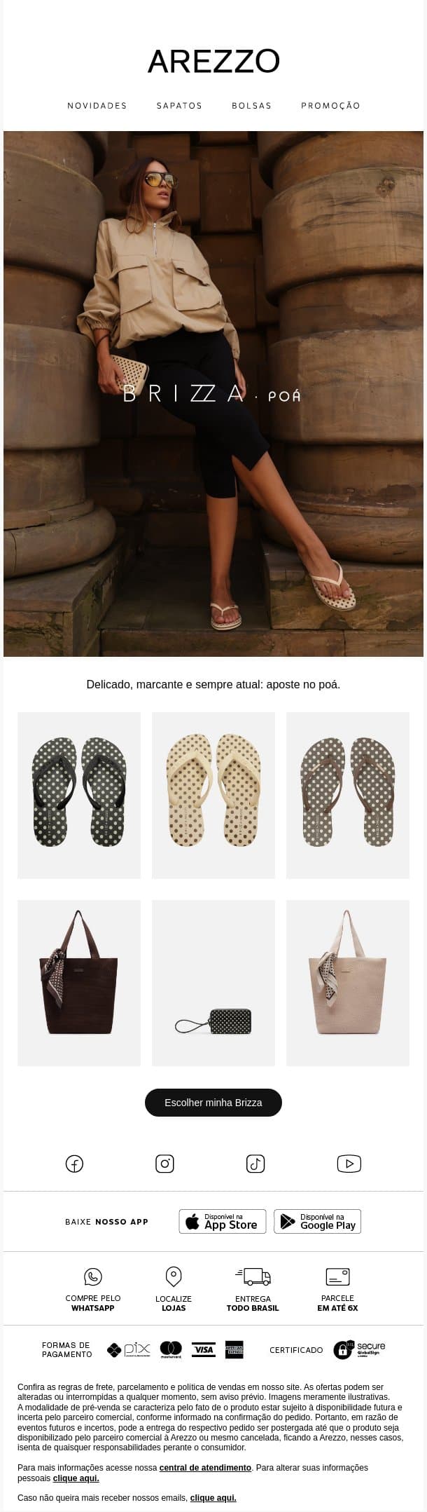 BRIZZA POÁ: SEU NOVO CLÁSSICO FAVORITO. email from Arezzo screenshot