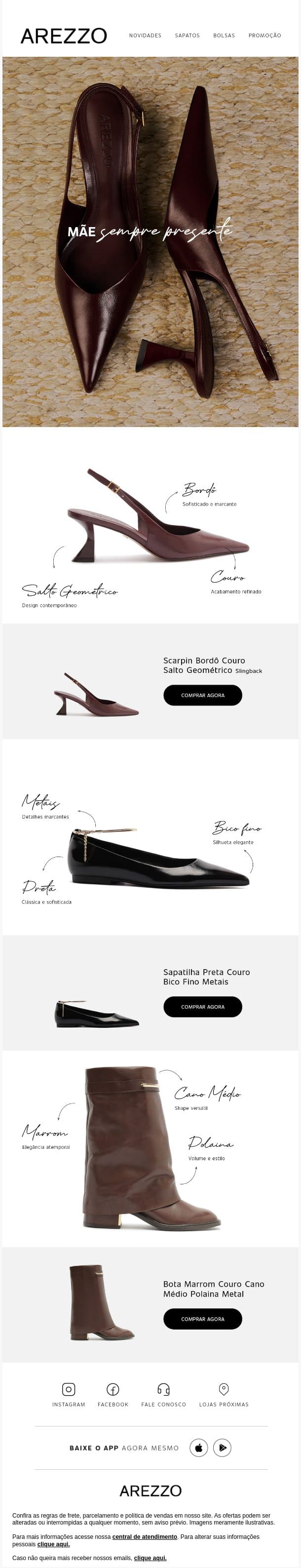 Favoritos da campanha de Dia das Mães com 24% de cashback ✨ email from Arezzo screenshot