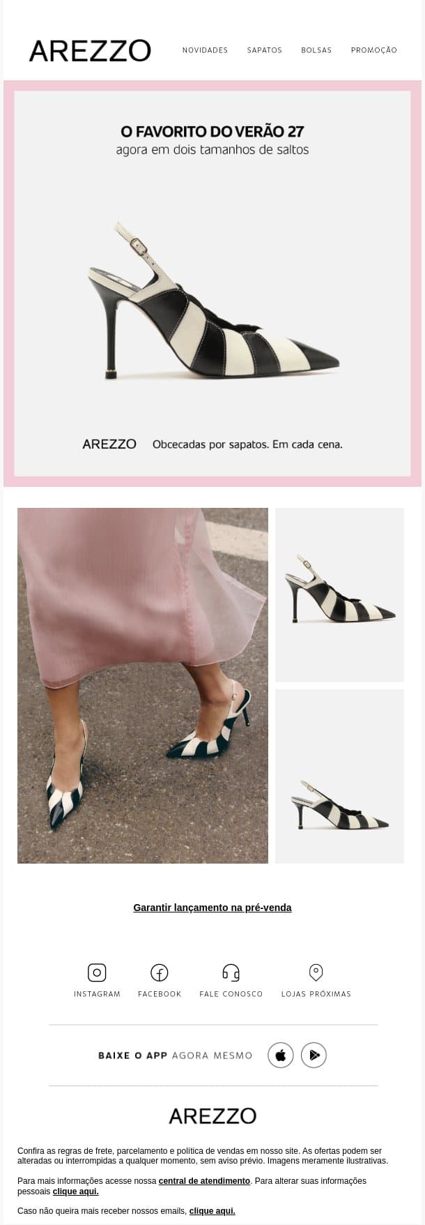 Dois tamanhos de saltos: dois desejos da estação! email from Arezzo screenshot