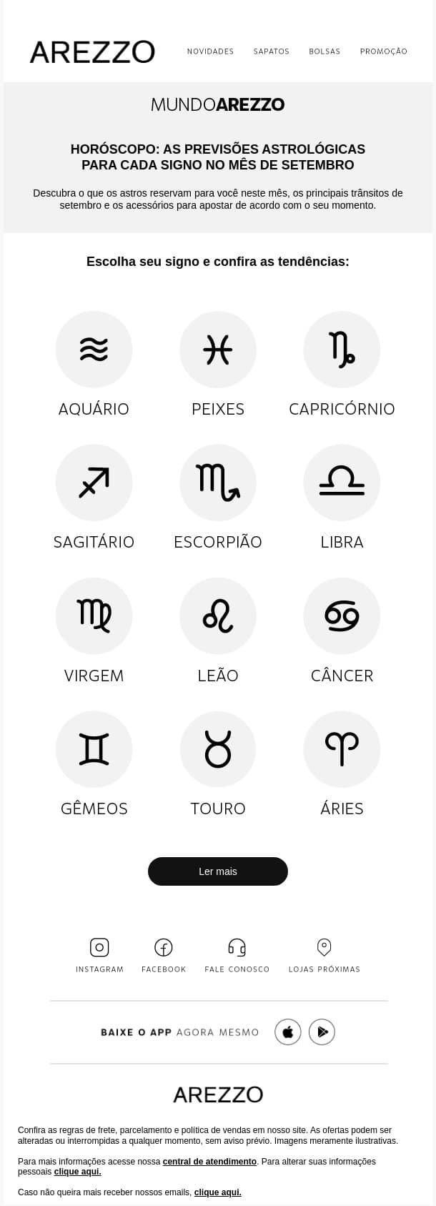 Horóscopo de Setembro 🔮 email from Arezzo screenshot