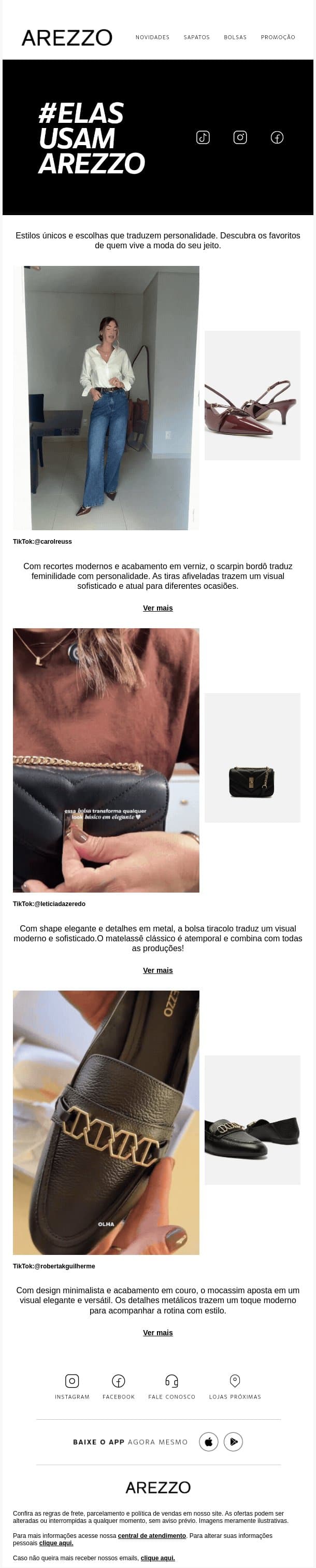 #ELASUSAMAREZZO: Inspire-se nas escolhas das nossas influenciadoras! email from Arezzo screenshot