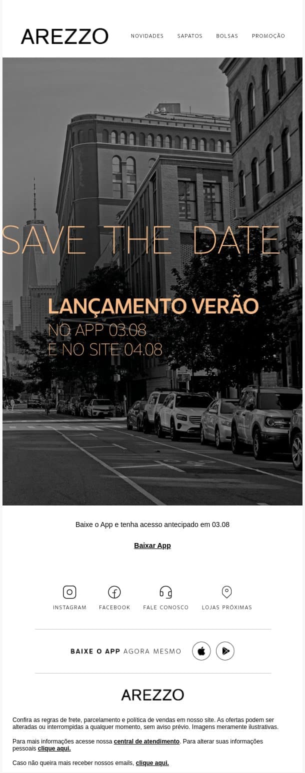 Guarde esta data 📅 email from Arezzo screenshot
