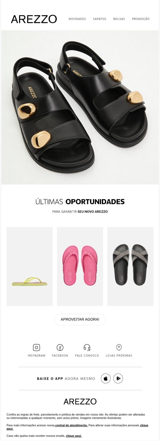 , últimas chances: vai esgotar! email from Arezzo screenshot