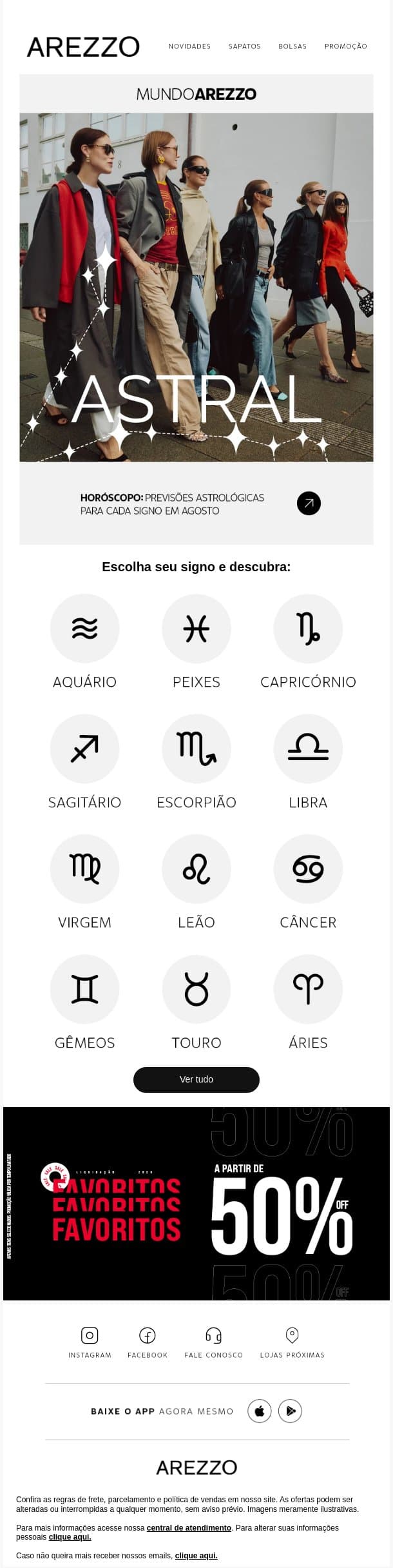 Seu horóscopo chegou! 🔮 email from Arezzo screenshot