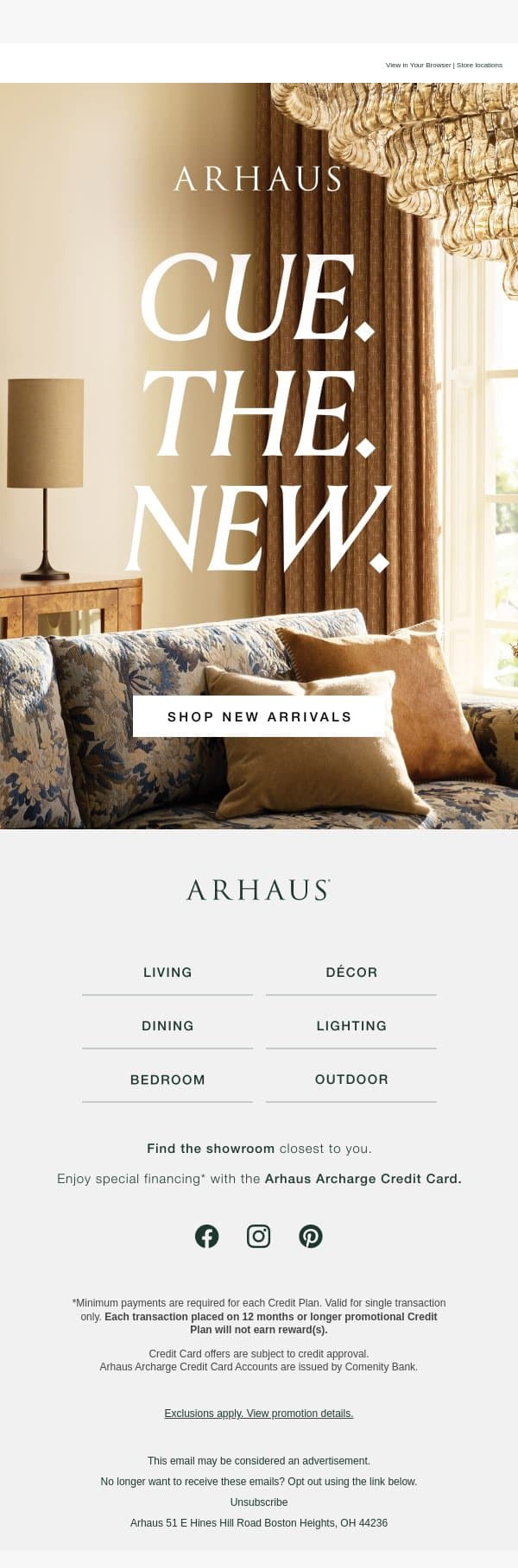 Cue. The. New. email from Arhaus screenshot