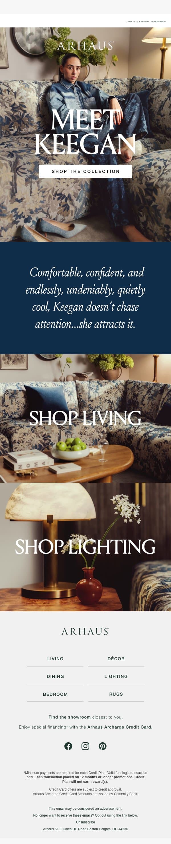 Endlessly Cool and Effortlessly Comfortable email from Arhaus screenshot