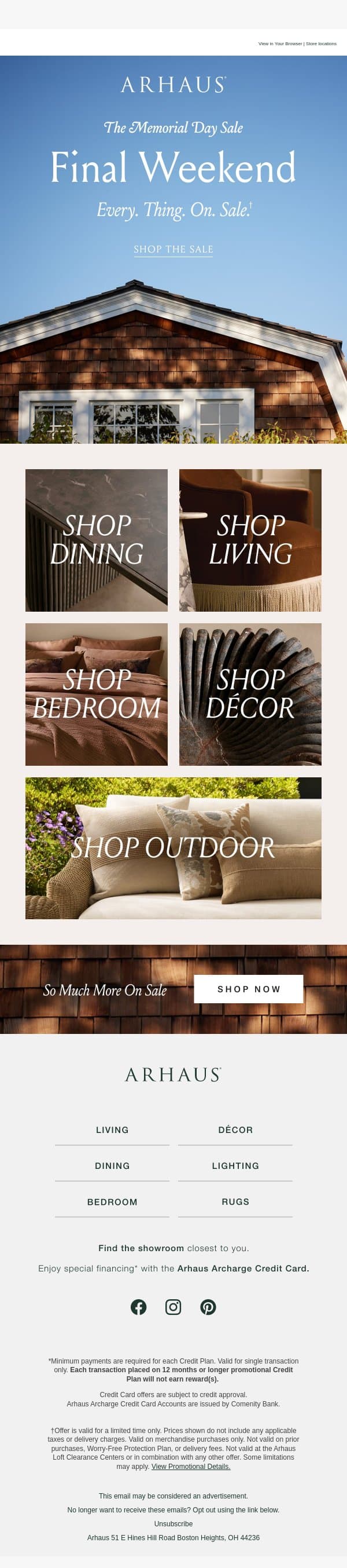 Hurry to Save Up to 50% Off EVERY. THING. email from Arhaus screenshot