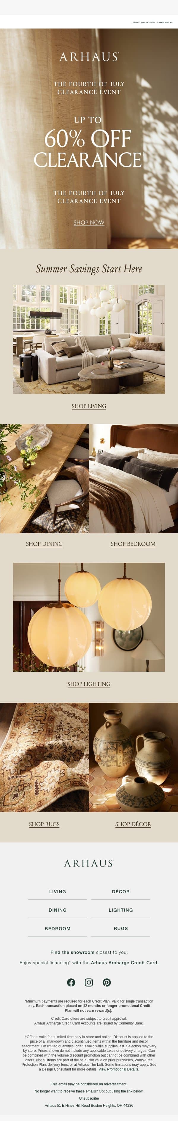 Oh, This Is Good: Up to 60% Off Clearance email from Arhaus screenshot