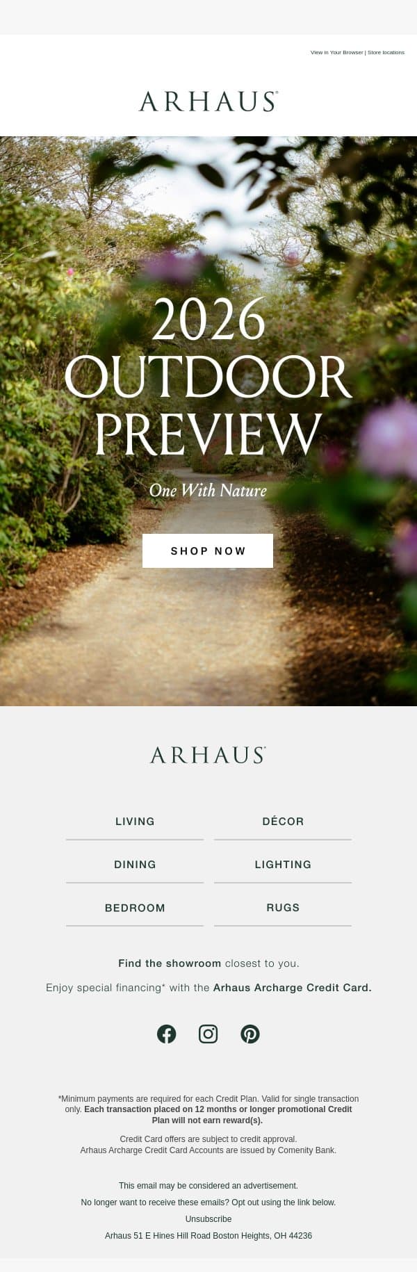 Your First Look: Outdoor 2026 email from Arhaus screenshot