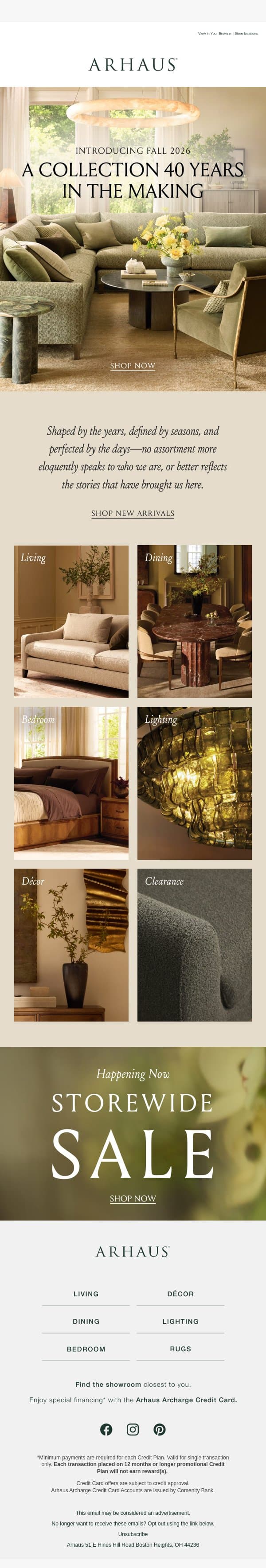 It's Here: Our Fall 2026 Collection email from Arhaus screenshot