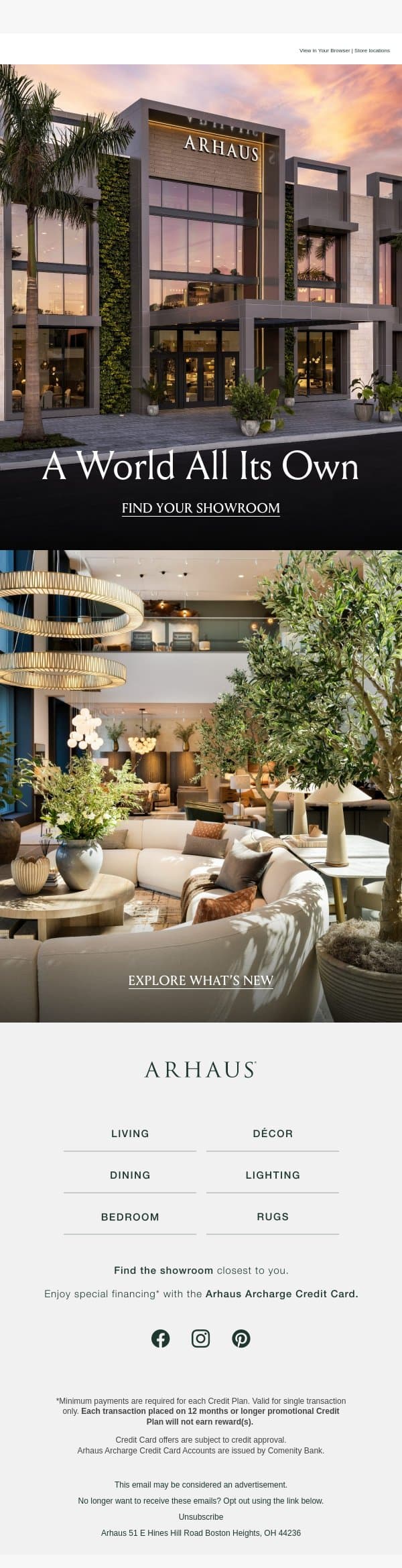 A World All Its Own email from Arhaus screenshot