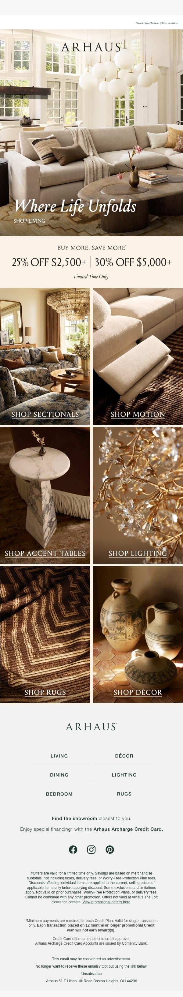Living Pieces Crafted for Connection email from Arhaus screenshot