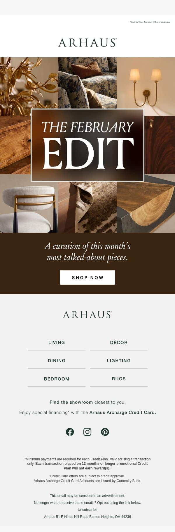 The February Edit email from Arhaus screenshot