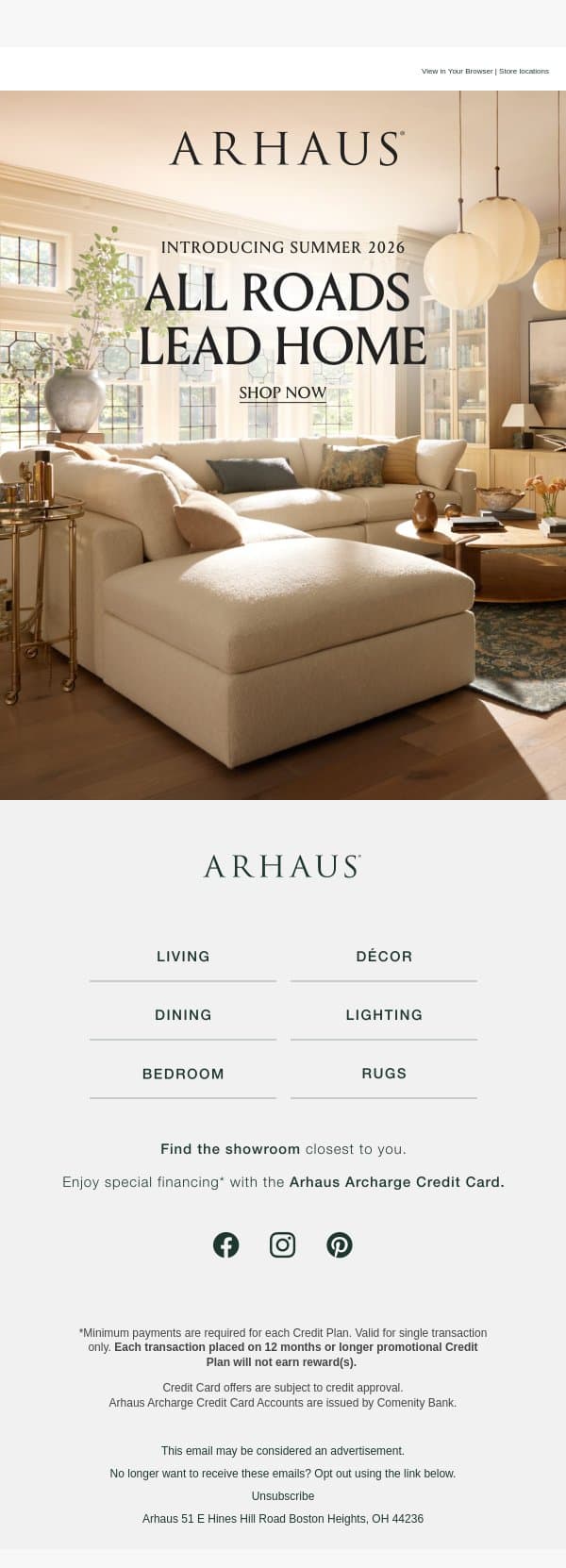 Now Introducing: Summer 2026 email from Arhaus screenshot
