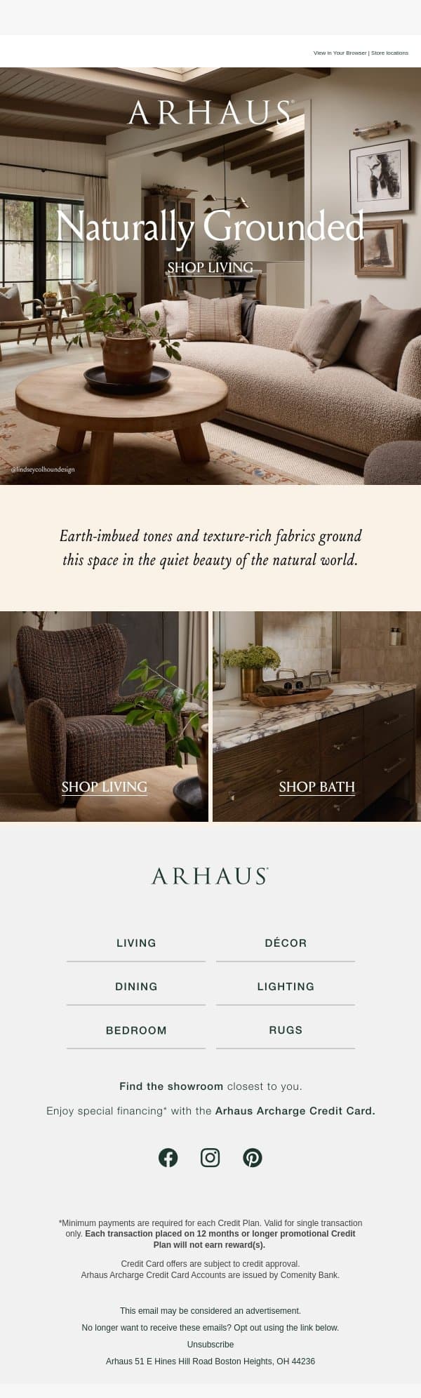 Grounded in Intention email from Arhaus screenshot