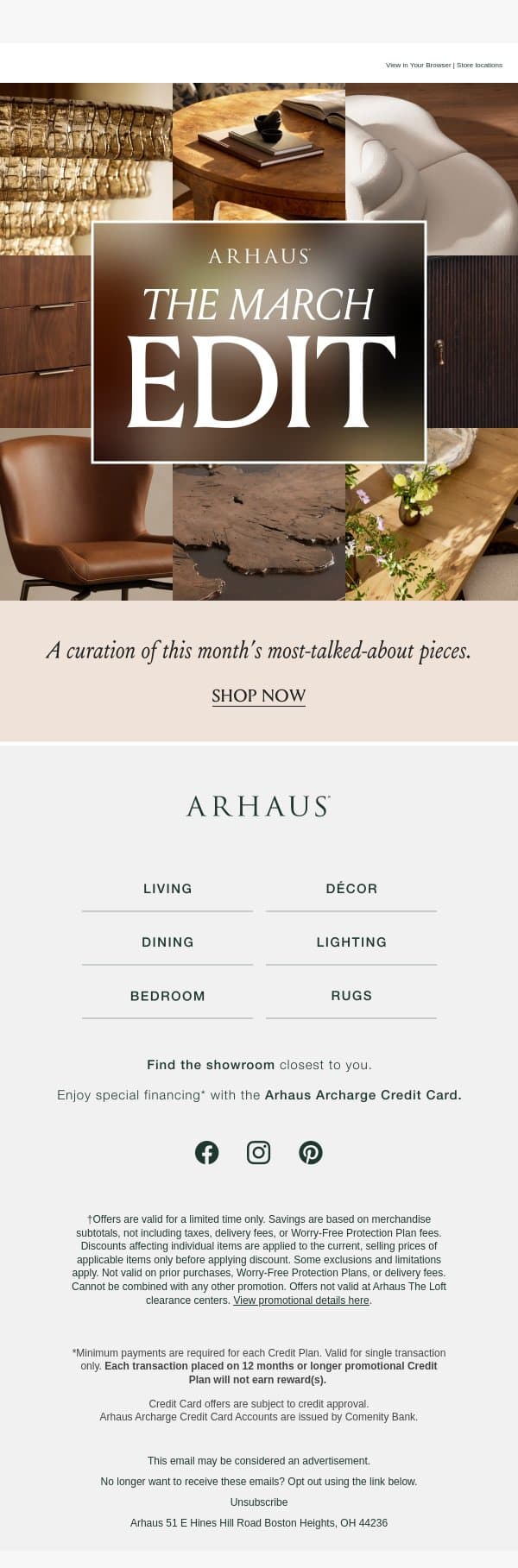 The March Edit email from Arhaus screenshot