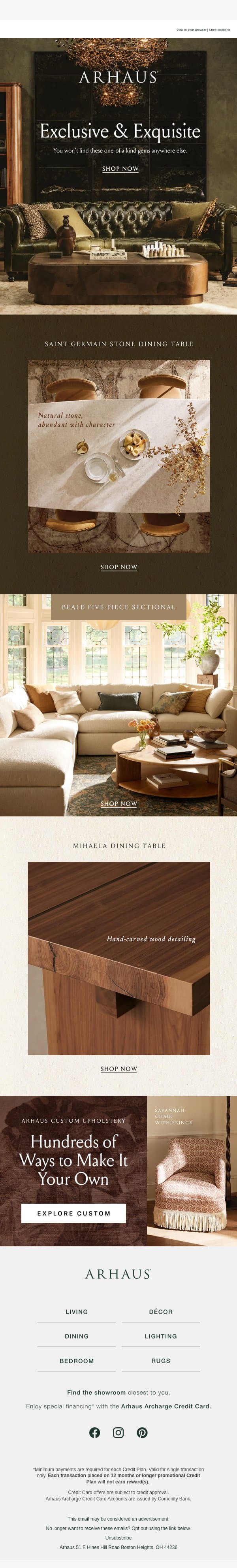 Often Imitated, Never Duplicated email from Arhaus screenshot