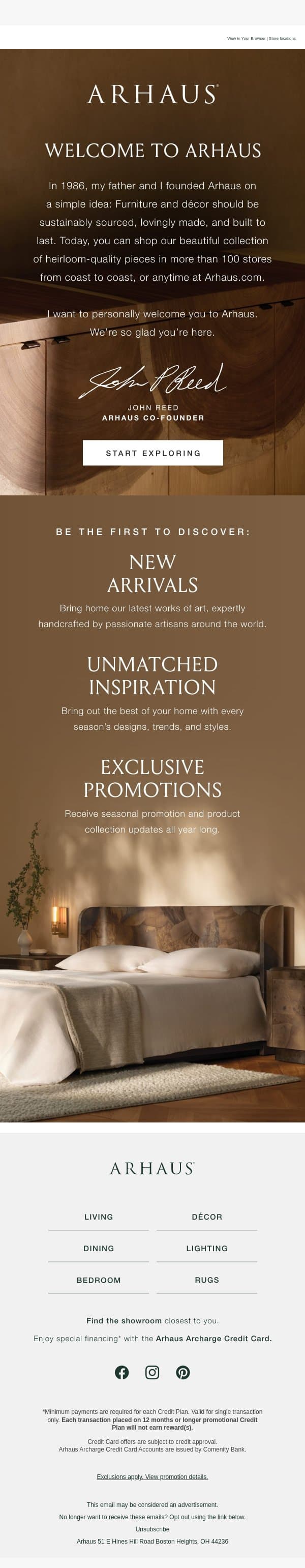 Make Yourself at Home email from Arhaus screenshot