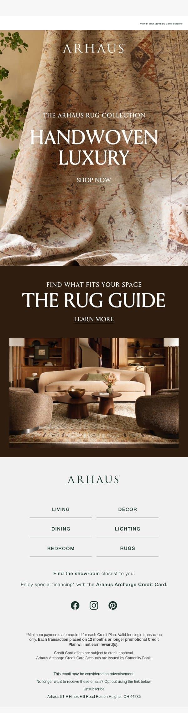 Handwoven Luxury Rugs email from Arhaus screenshot