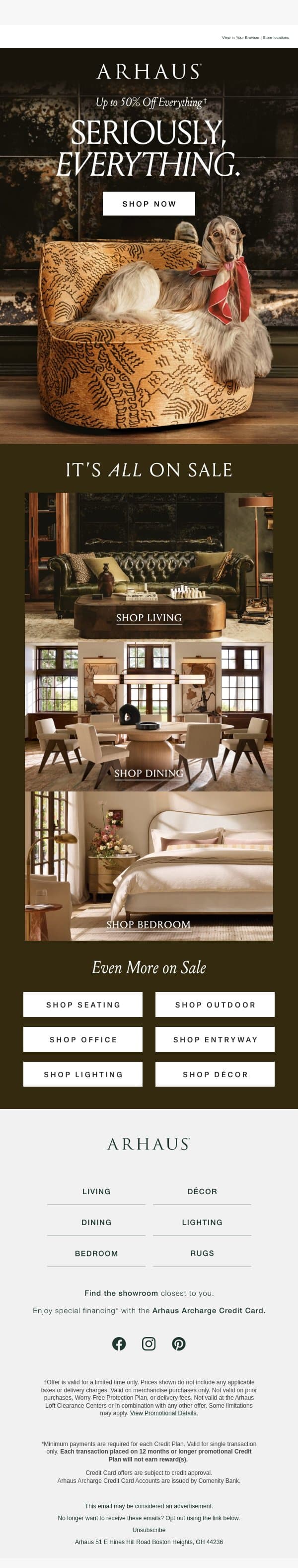 Up to 50% Off EVERY. THING. email from Arhaus screenshot