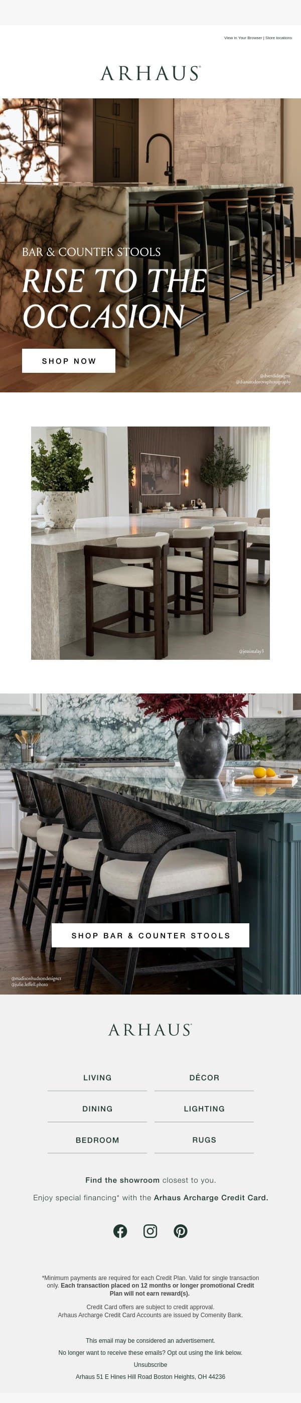 Counter Stools with Character email from Arhaus screenshot