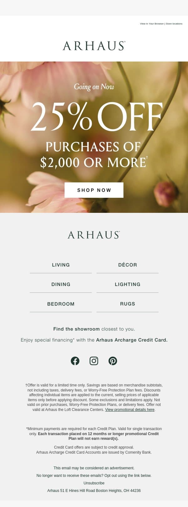 25% Off ? Yes! email from Arhaus screenshot