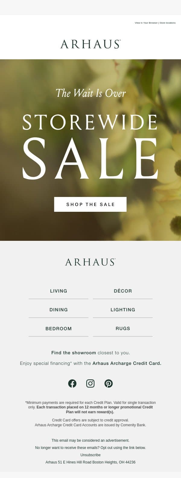 The. Wait. Is. Over. email from Arhaus screenshot