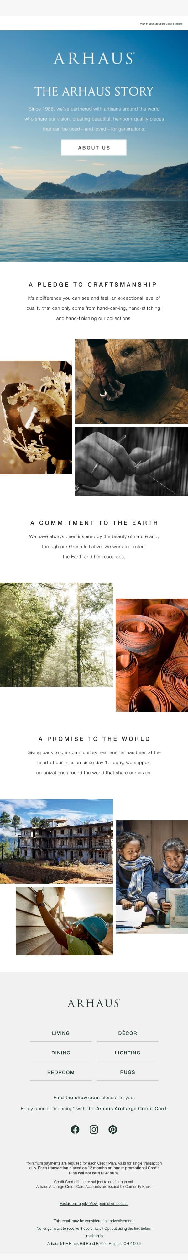 Our Story Since 1986 email from Arhaus screenshot