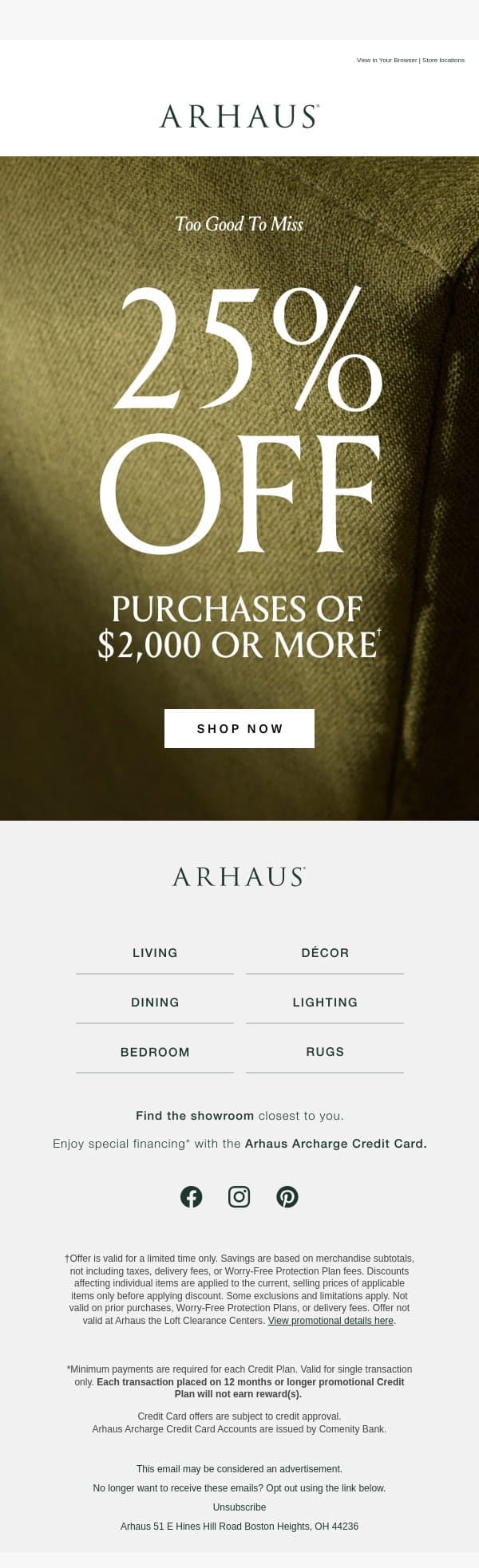 So. Much. To. Shop. email from Arhaus screenshot