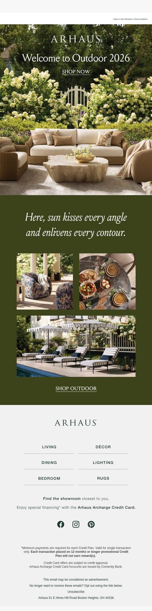 Introducing Outdoor 2026 email from Arhaus screenshot