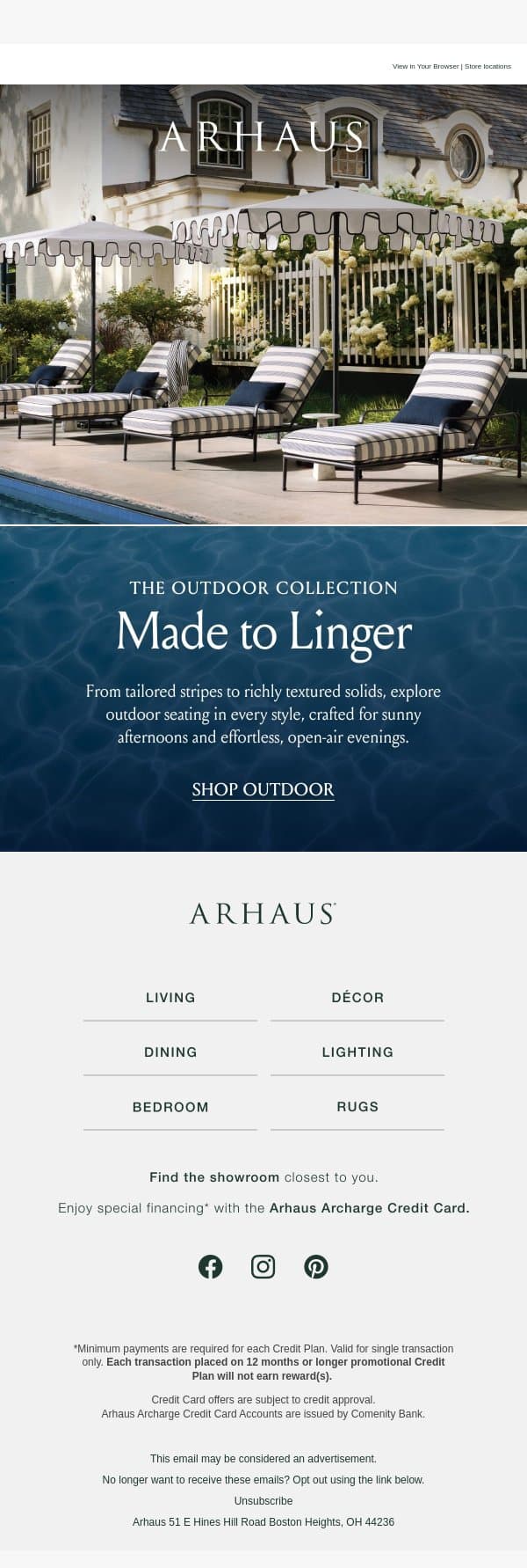 We Love a Stripe for Summer email from Arhaus screenshot