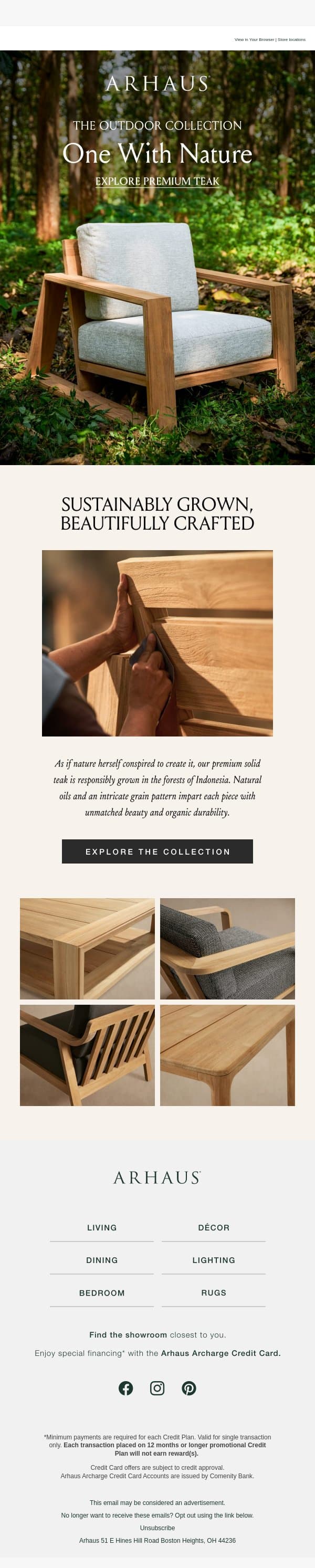 Sustainably Grown, Beautifully Crafted email from Arhaus screenshot