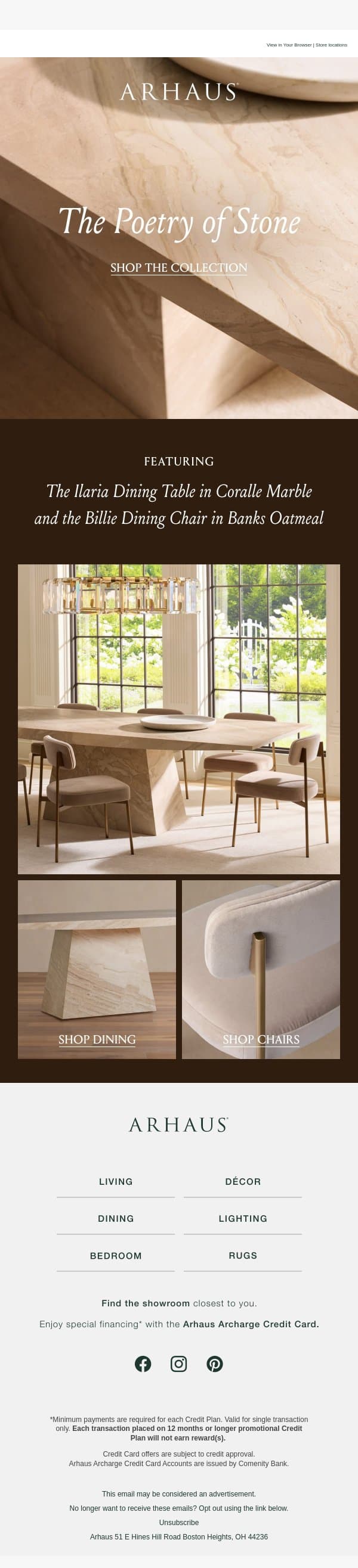 The Poetry of Stone email from Arhaus screenshot