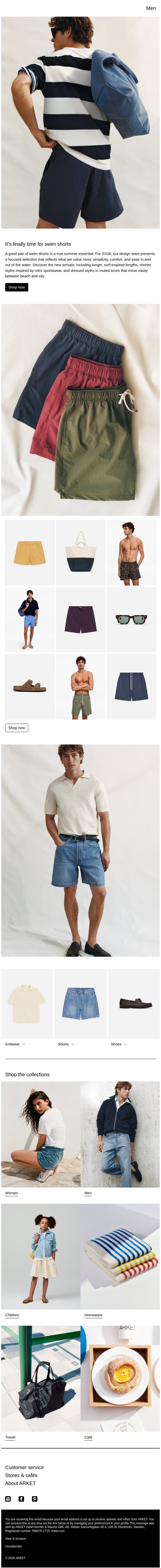 It's finally time for swim shorts email from Arket screenshot
