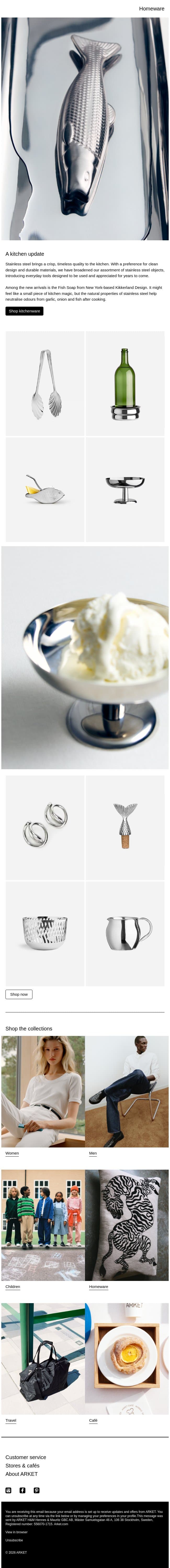 A kitchen update email from Arket screenshot