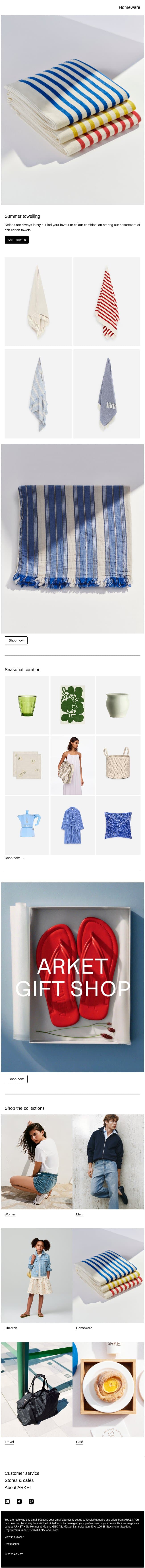 Summer towelling email from Arket screenshot