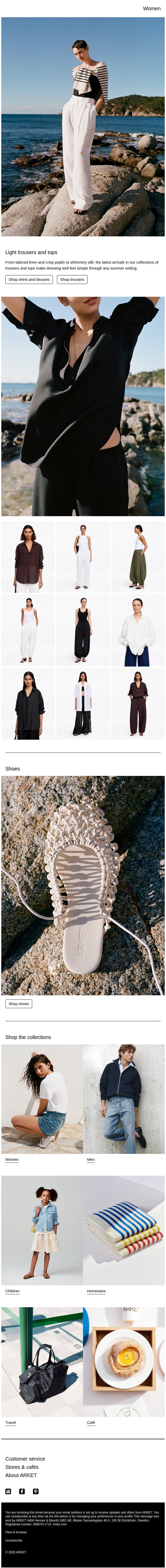 Light trousers and tops email from Arket screenshot