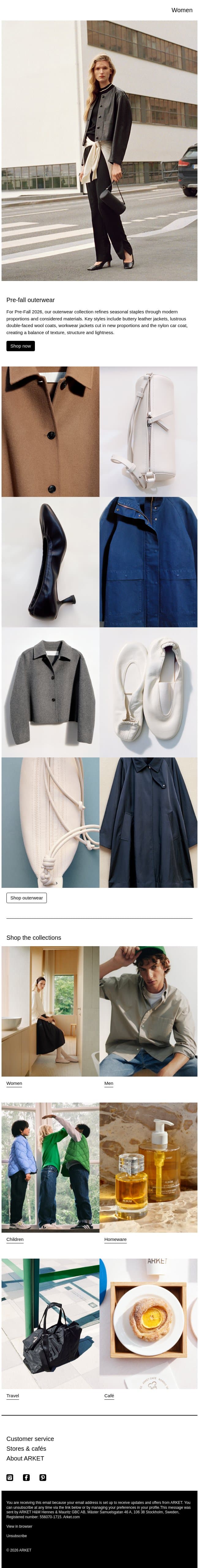 Pre-fall outerwear email from Arket screenshot