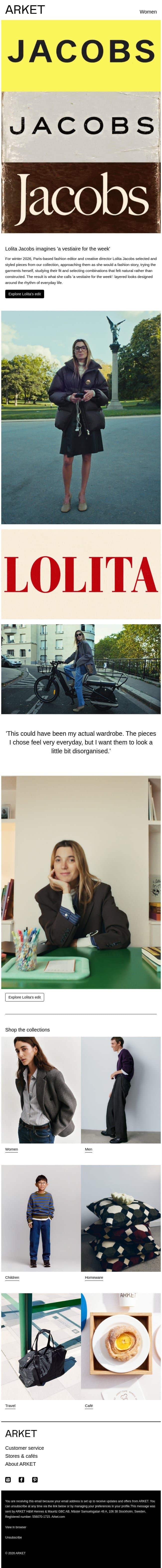 Lolita Jacobs styles our winter collection email from Arket screenshot