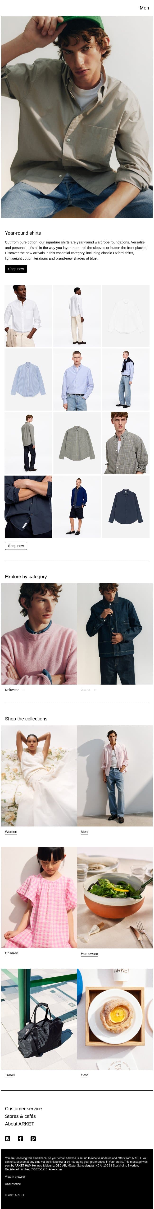 Year-round shirts email from Arket screenshot