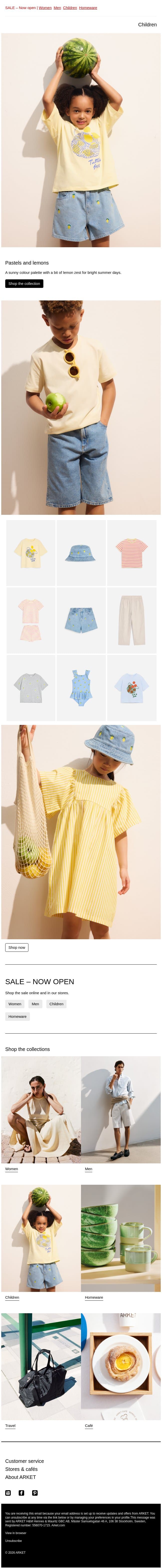 Pastels and lemons email from Arket screenshot