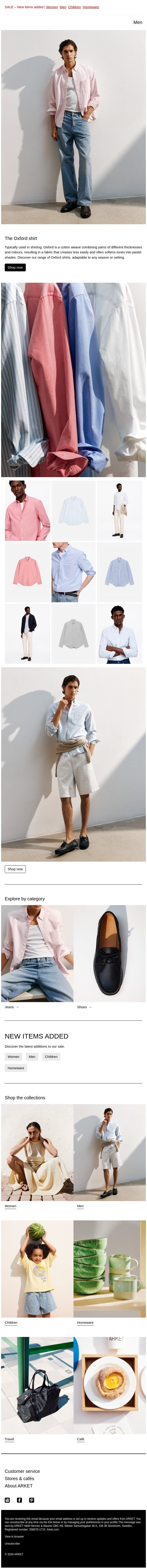 The Oxford shirt, always in rotation email from Arket screenshot