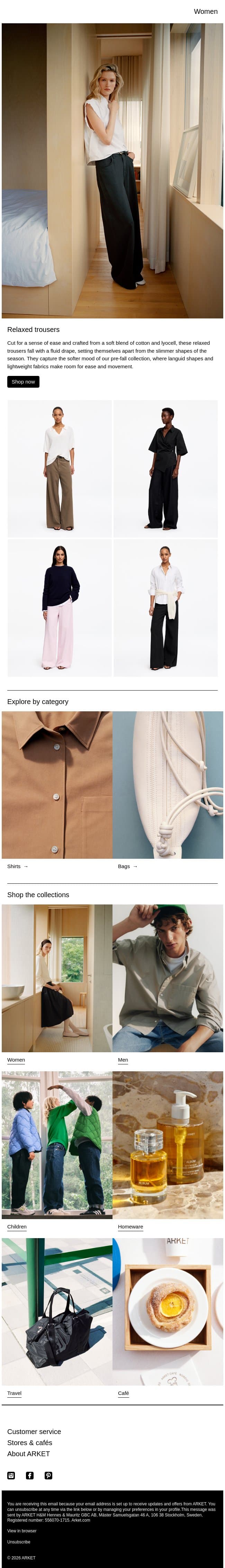 Relaxed trousers email from Arket screenshot