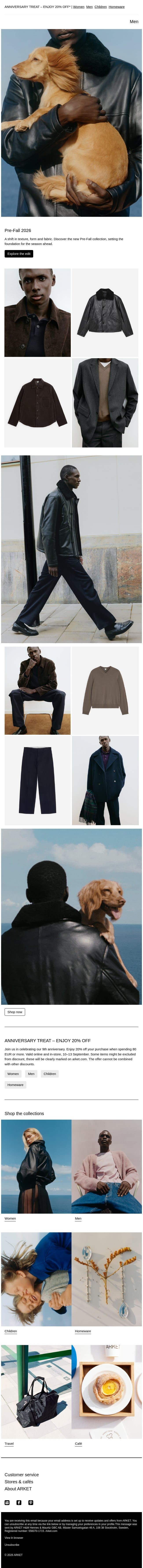 Pre-Fall 2026 email from Arket screenshot