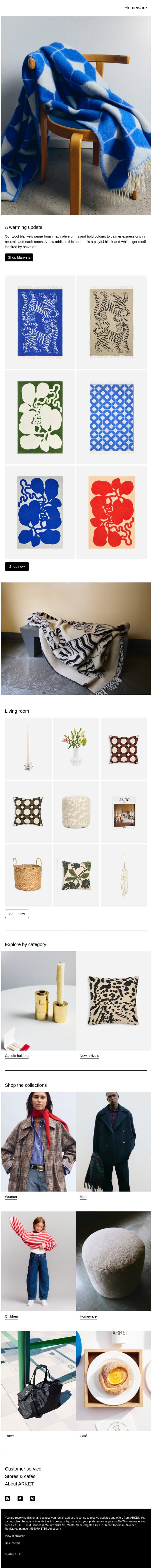 Wool blankets: a warming update email from Arket screenshot