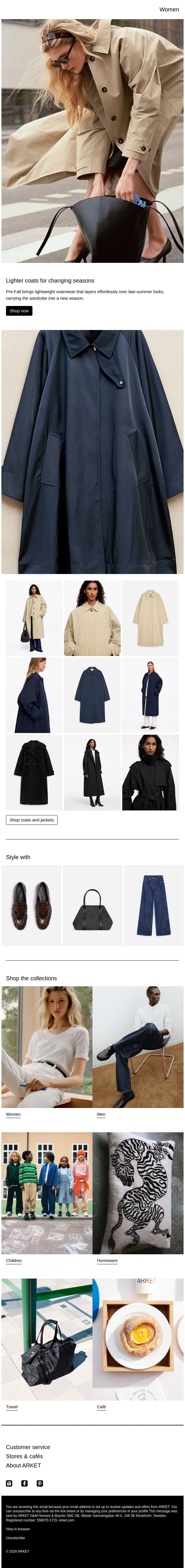 Lighter coats for changing seasons email from Arket screenshot