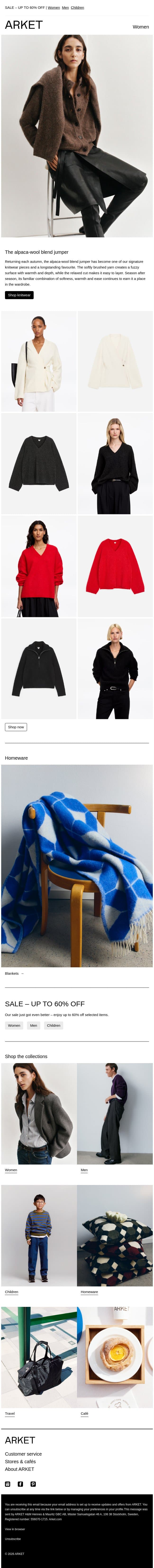 The alpaca-wool blend jumper, returning for another season email from Arket screenshot